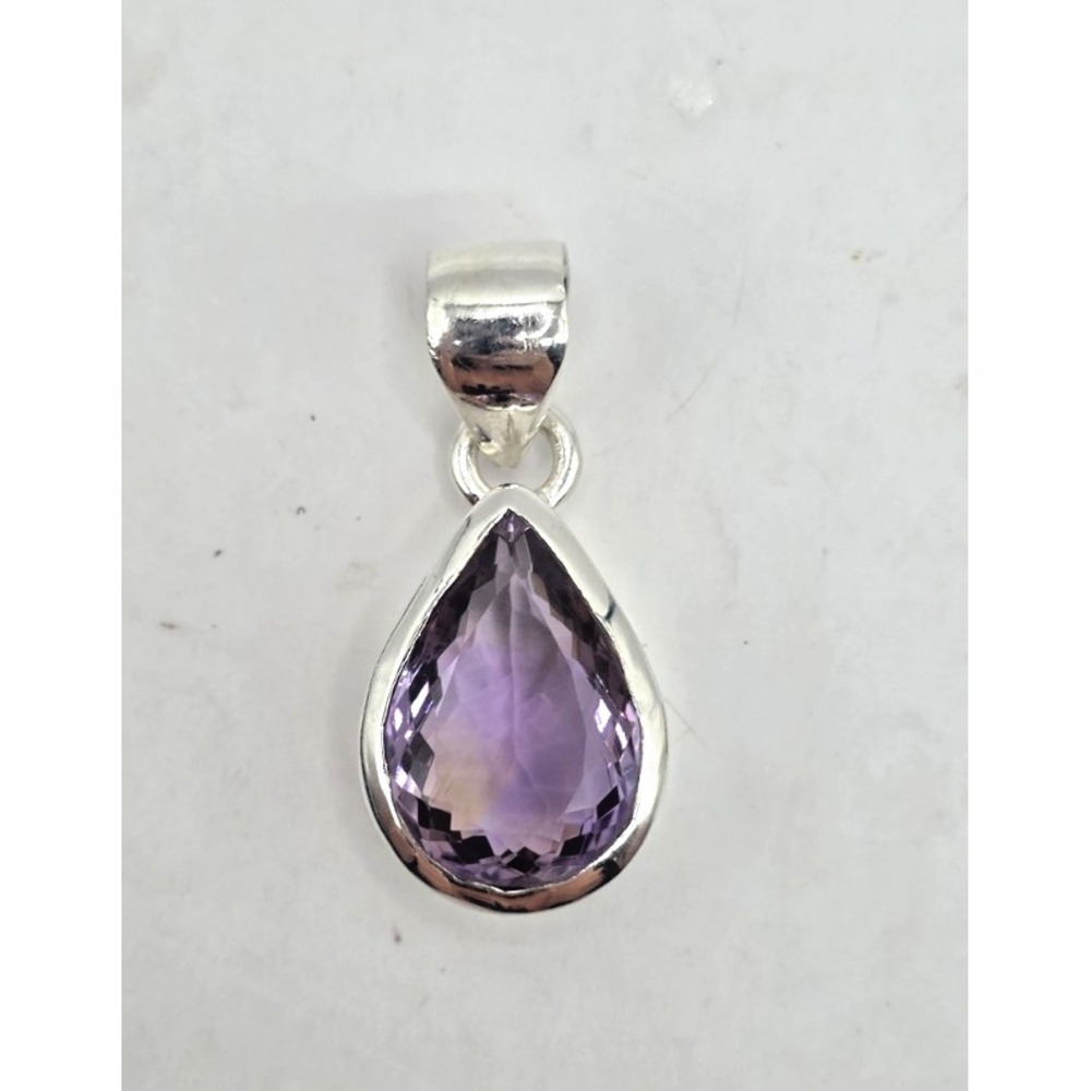 Genuine Amethyst Pear Shaped Pendent Sterling Silver 925 Faceted Statement NWOT